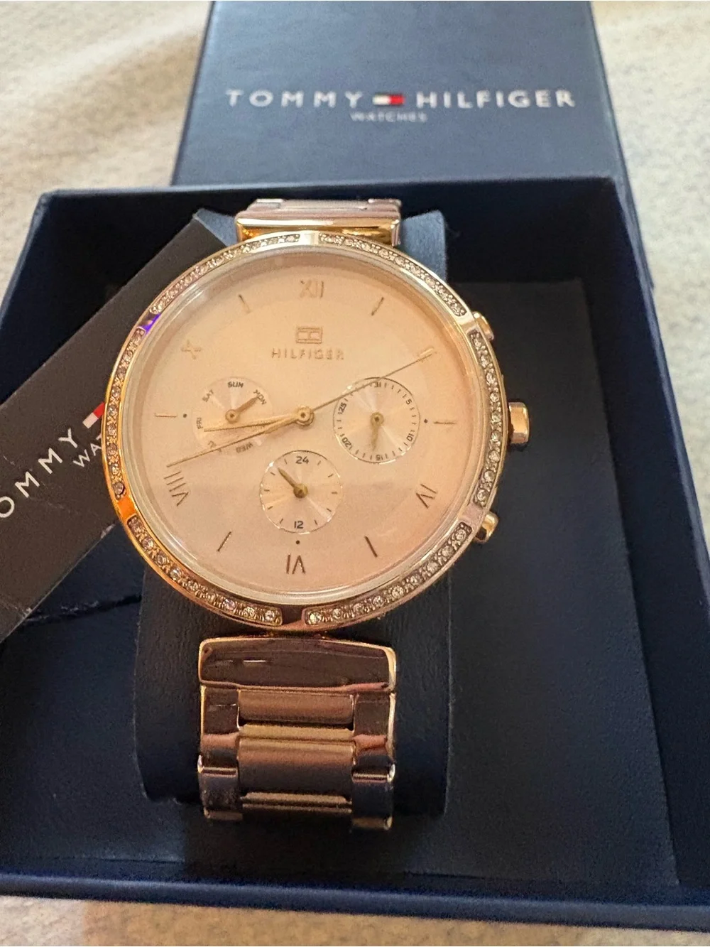 Tommy Hilfiger Rose Gold Crystal Bezel Bracelet Watch